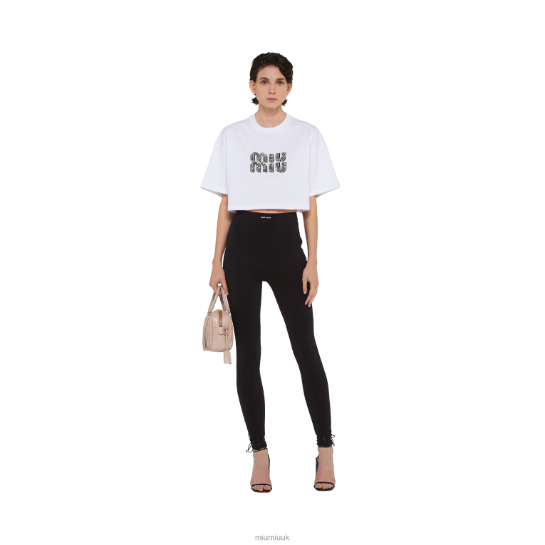 Ready To Wear Embroidered Cotton T-shirt Miu Miu XH28Z696 White/Crystal