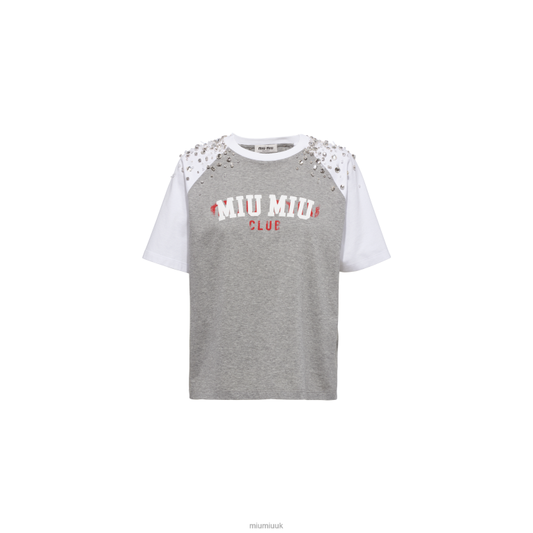 Ready To Wear Embroidered Cotton T-shirt Miu Miu XH28Z706 Grey