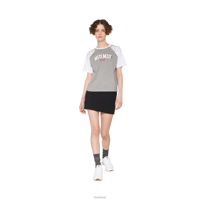 Ready To Wear Embroidered Cotton T-shirt Miu Miu XH28Z706 Grey