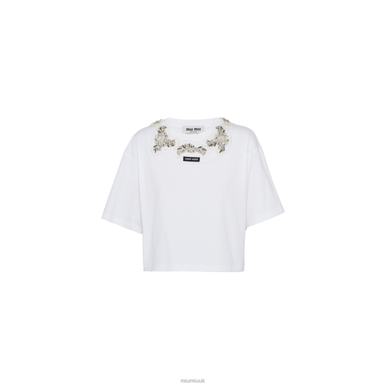 Ready To Wear Embroidered Cotton T-shirt Miu Miu XH28Z713 White