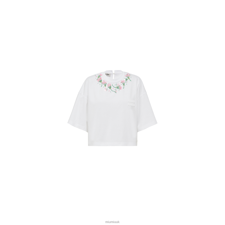 Ready To Wear Embroidered Cotton T-shirt Miu Miu XH28Z728 White