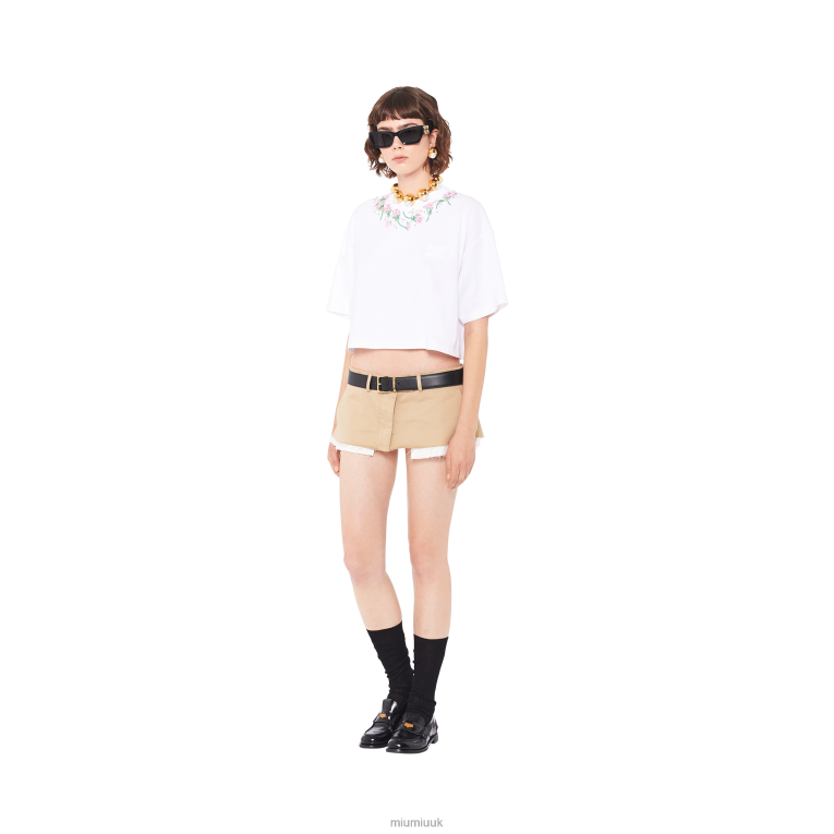 Ready To Wear Embroidered Cotton T-shirt Miu Miu XH28Z728 White