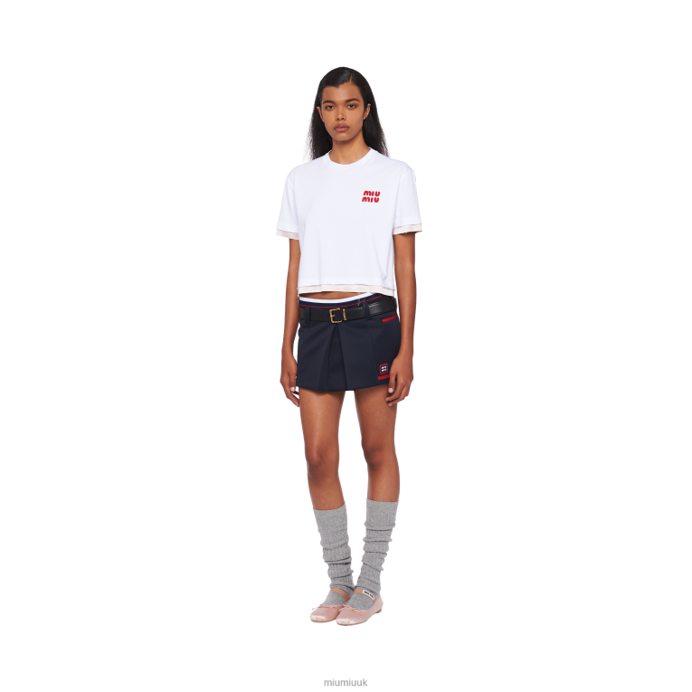 Ready To Wear Embroidered Cotton T-shirt With Raw-cut Hem Miu Miu XH28Z714 White/Opal