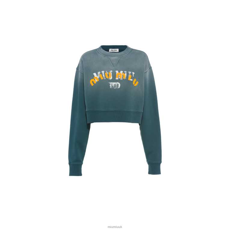 Ready To Wear Garment-dyed Cotton Fleece Sweatshirt Miu Miu XH28Z704 Forest Green