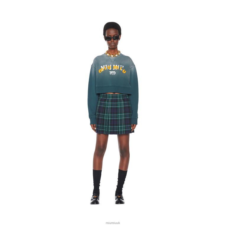 Ready To Wear Garment-dyed Cotton Fleece Sweatshirt Miu Miu XH28Z704 Forest Green