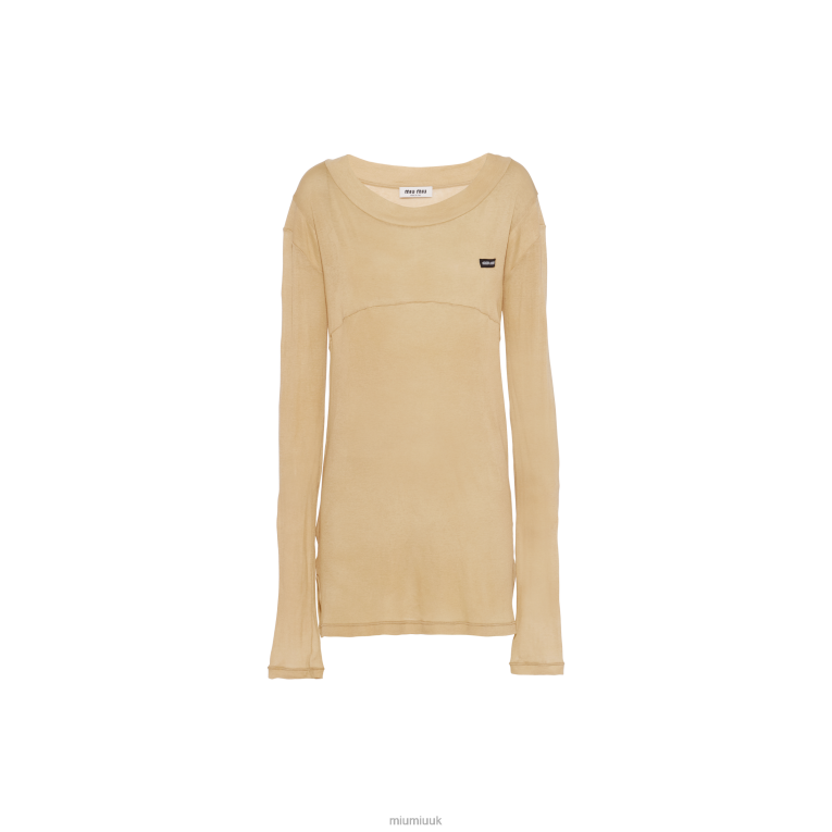 Ready To Wear Garment-dyed Long-sleeved Ribbed Knit Jersey T-shirt Miu Miu XH28Z673 Cord