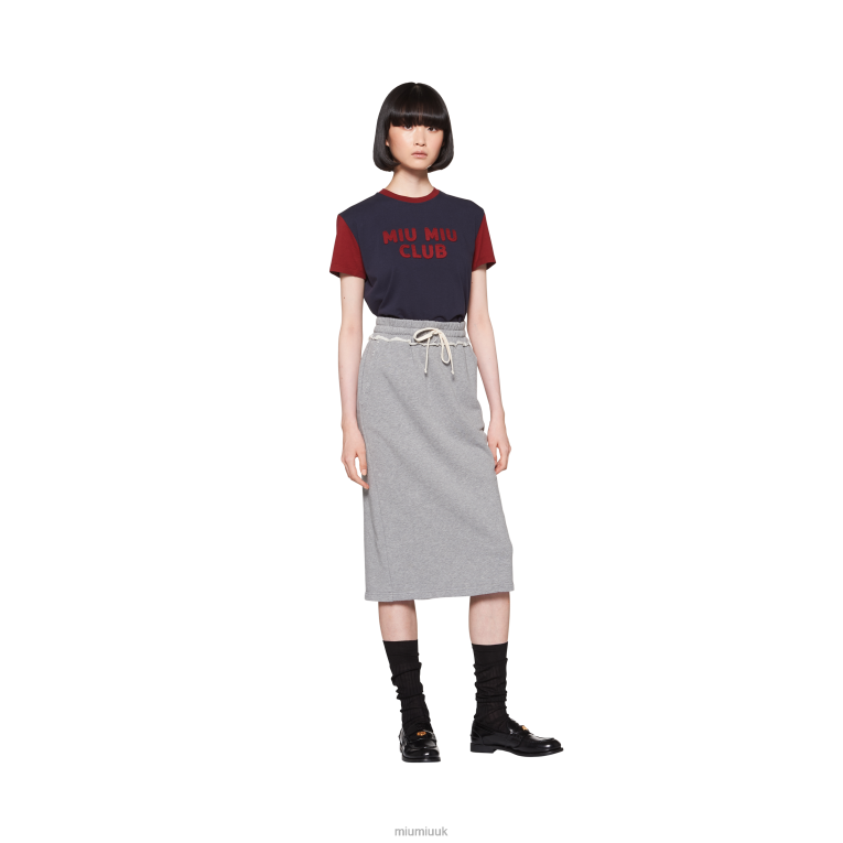 Ready To Wear Jersey T-shirt With Embroidered Logo Miu Miu XH28Z676 Blue/Burgundy