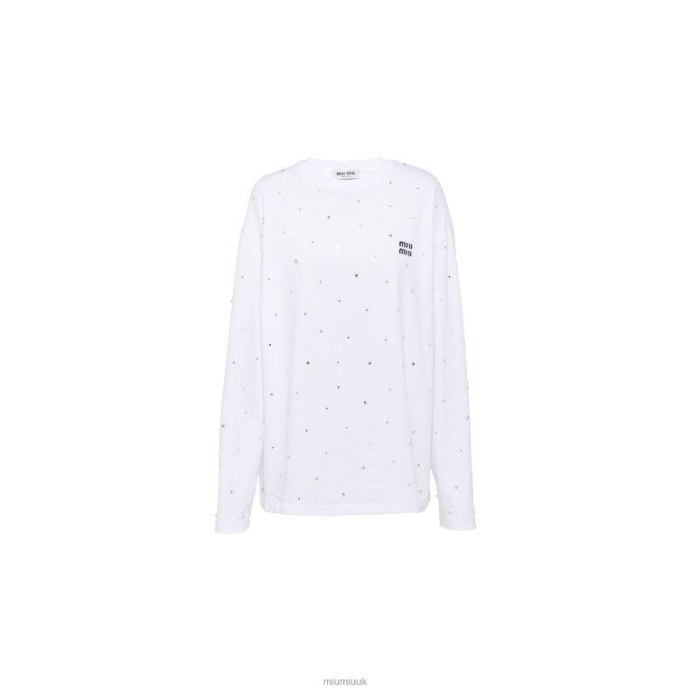 Ready To Wear Long-sleeved Embroidered Cotton T-shirt Miu Miu XH28Z721 White