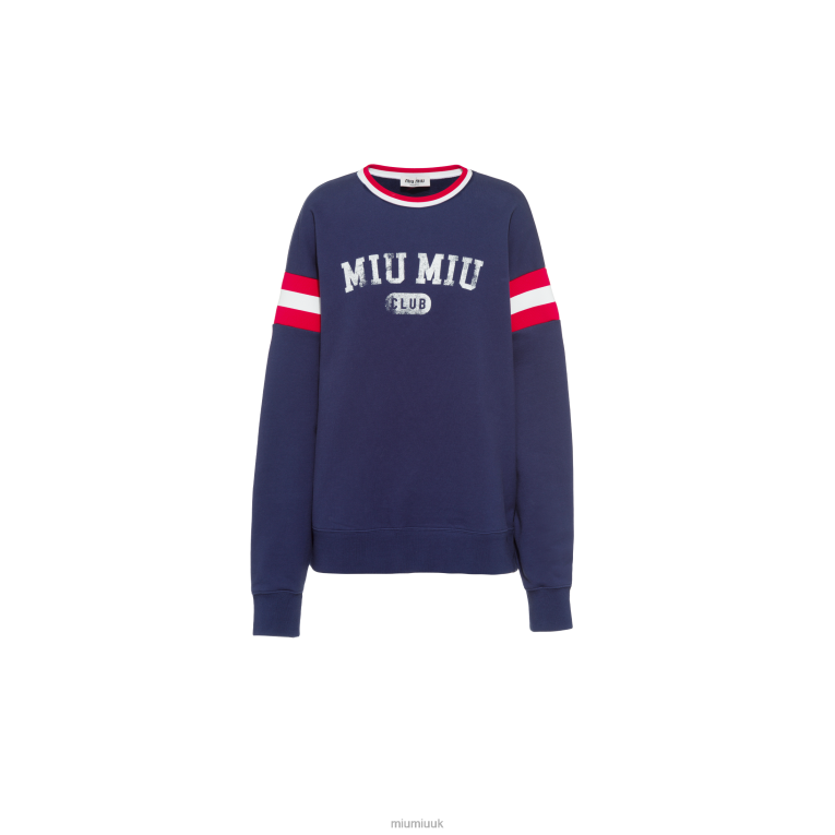 Ready To Wear Oversized Printed Cotton Sweatshirt Miu Miu XH28Z708 Navy