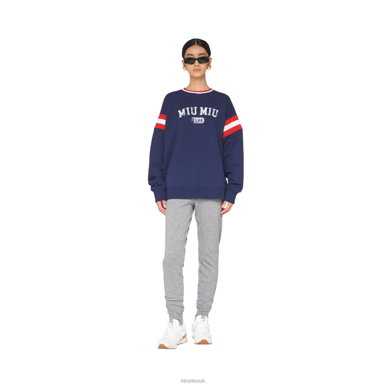Ready To Wear Oversized Printed Cotton Sweatshirt Miu Miu XH28Z708 Navy