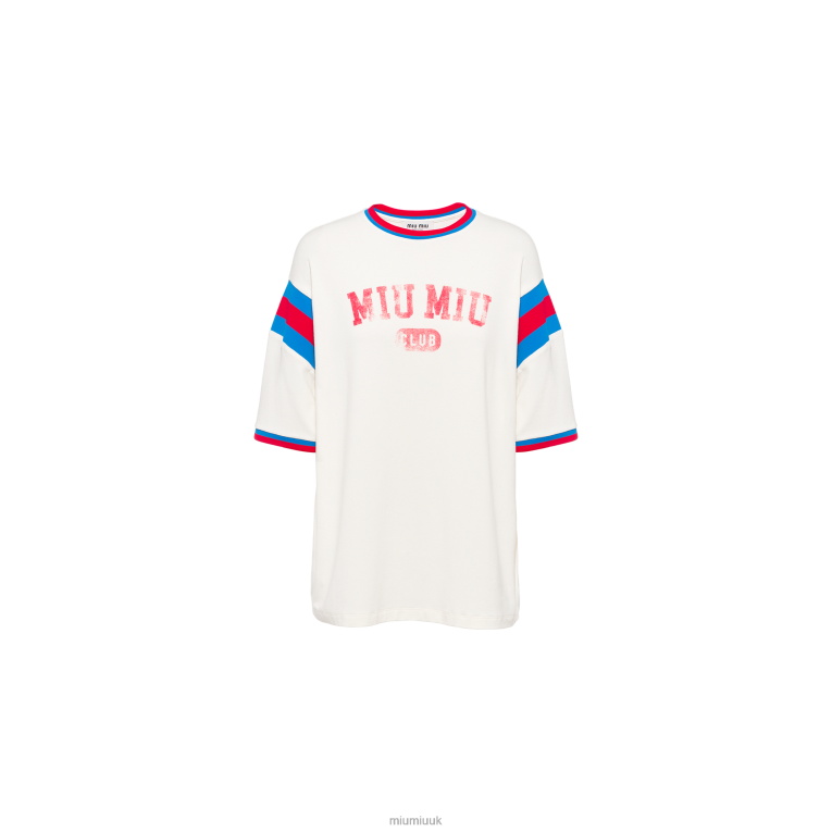 Ready To Wear Oversized Printed Jersey T-shirt Miu Miu XH28Z717 Ivory