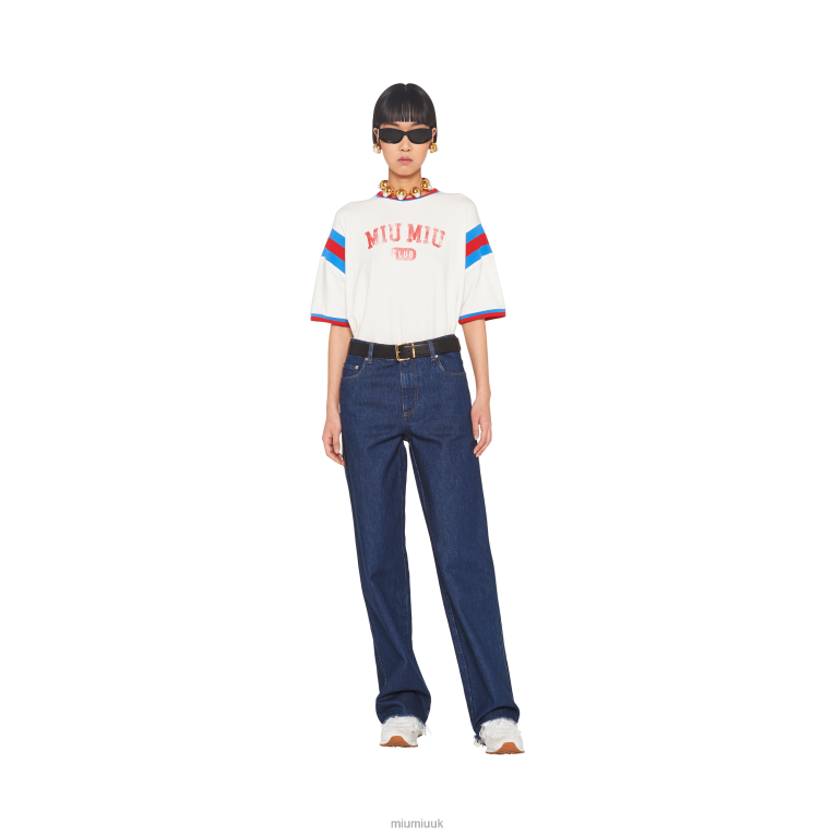 Ready To Wear Oversized Printed Jersey T-shirt Miu Miu XH28Z717 Ivory