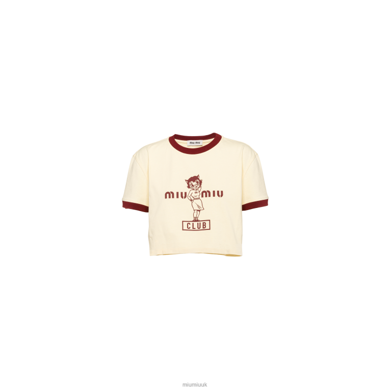 Ready To Wear Printed Cotton T-shirt Miu Miu XH28Z675 Vanilla/Burgundy