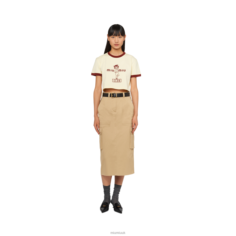 Ready To Wear Printed Cotton T-shirt Miu Miu XH28Z675 Vanilla/Burgundy