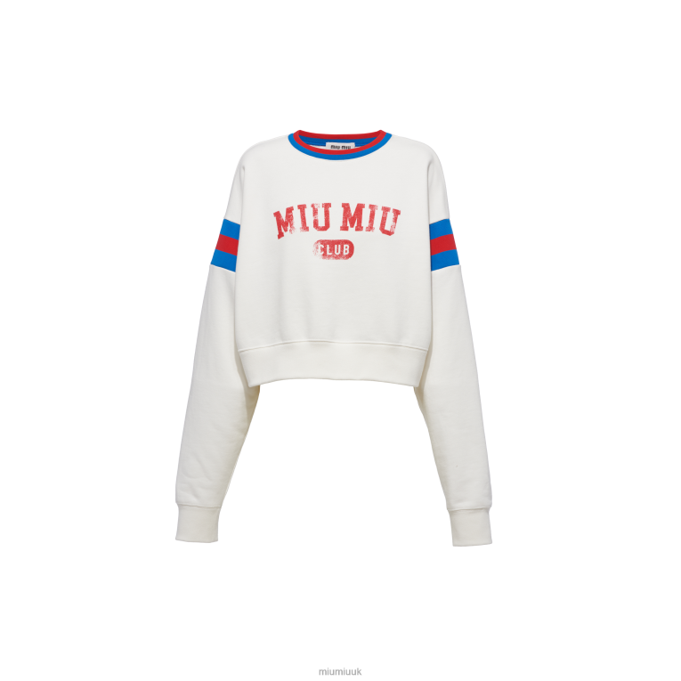 Ready To Wear Printed Cropped Cotton Sweatshirt Miu Miu XH28Z709 White