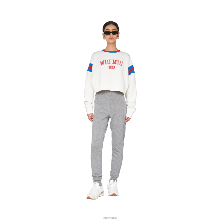Ready To Wear Printed Cropped Cotton Sweatshirt Miu Miu XH28Z709 White