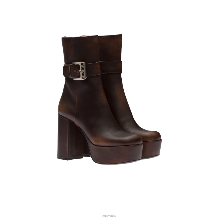 Shoes Leather Platform Booties Miu Miu XH28Z343 Ebony