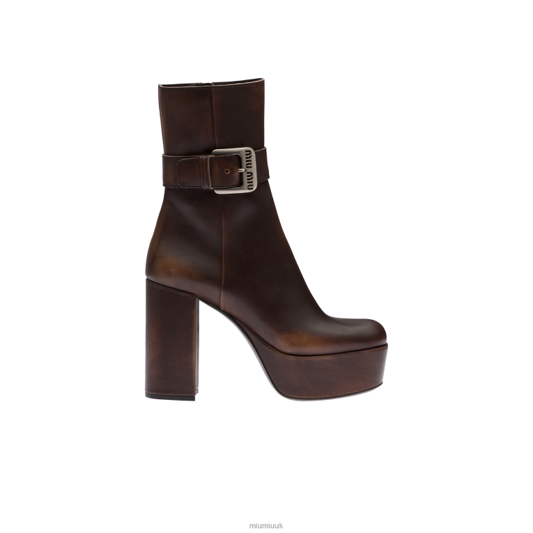 Shoes Leather Platform Booties Miu Miu XH28Z343 Ebony
