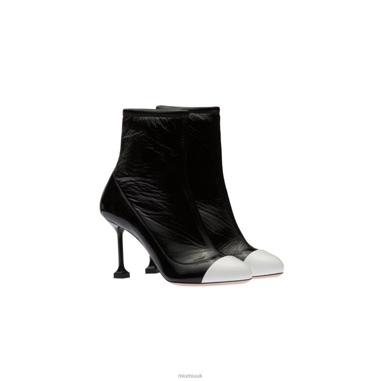 Shoes Metallic Technical Fabric And Patent Leather Booties Miu Miu XH28Z344 Black/White