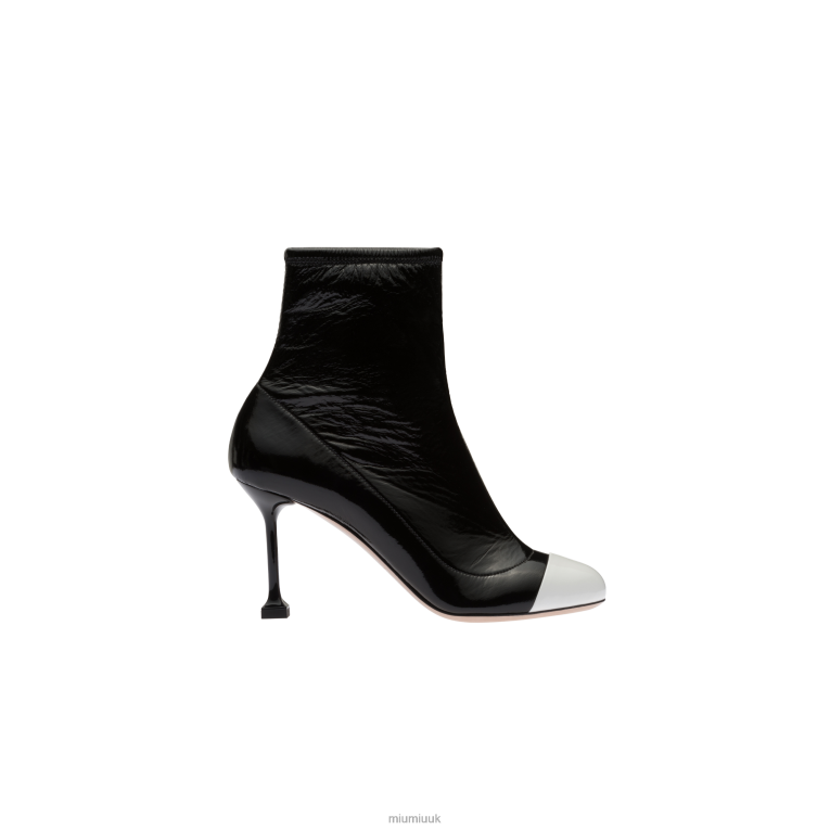 Shoes Metallic Technical Fabric And Patent Leather Booties Miu Miu XH28Z344 Black/White