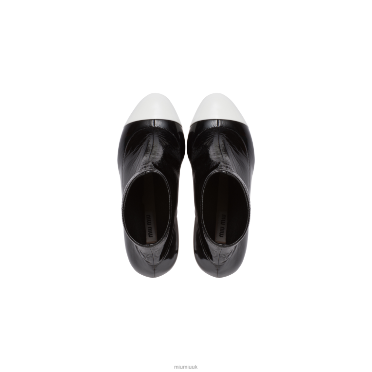 Shoes Metallic Technical Fabric And Patent Leather Booties Miu Miu XH28Z344 Black/White