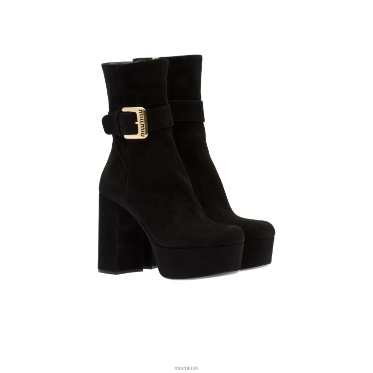 Shoes Suede Platform Booties Miu Miu XH28Z342 Black