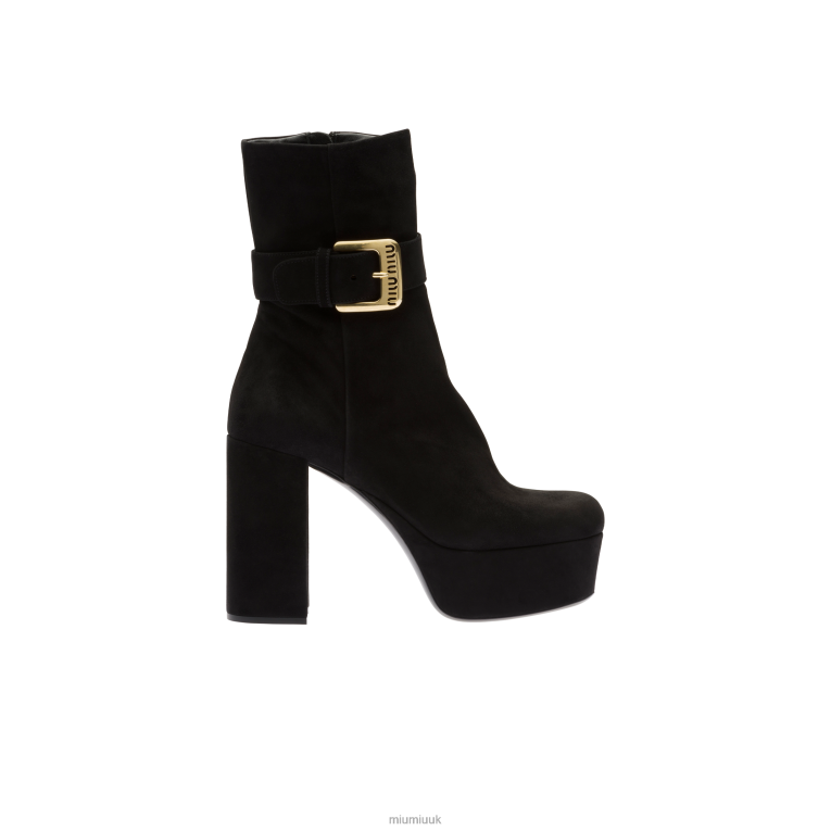 Shoes Suede Platform Booties Miu Miu XH28Z342 Black