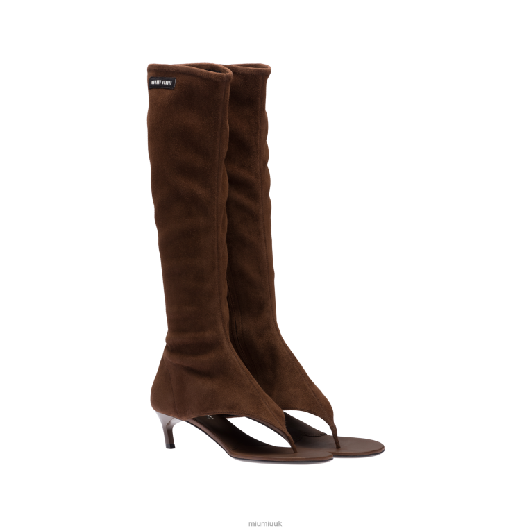 Shoes Suede Thong Boots Miu Miu XH28Z333 Cocoa Brown