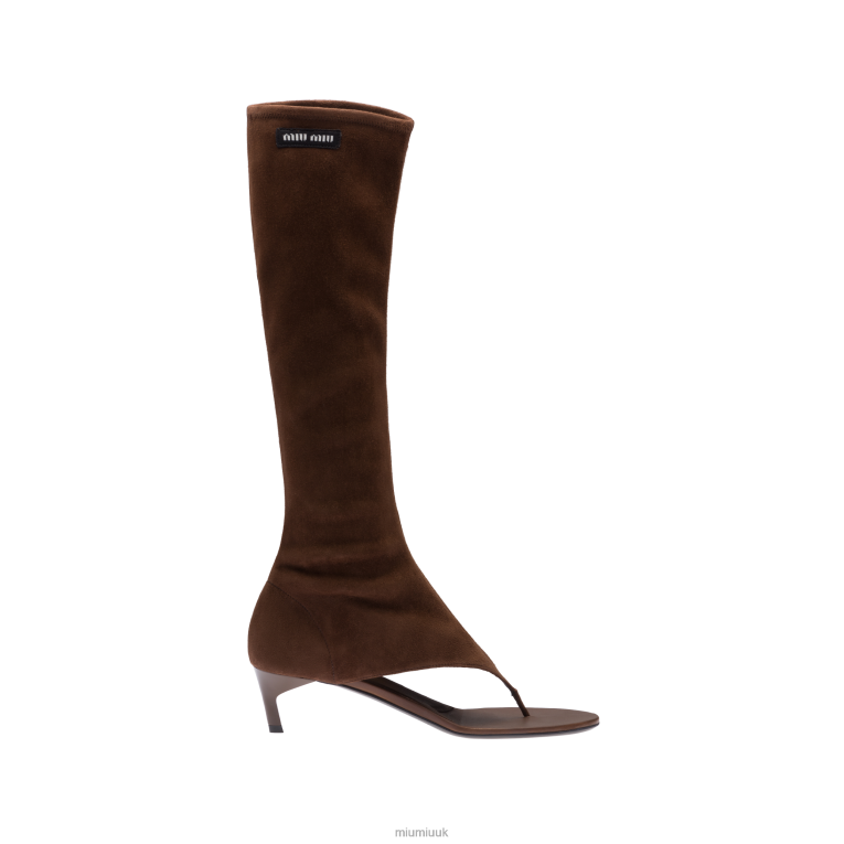 Shoes Suede Thong Boots Miu Miu XH28Z333 Cocoa Brown
