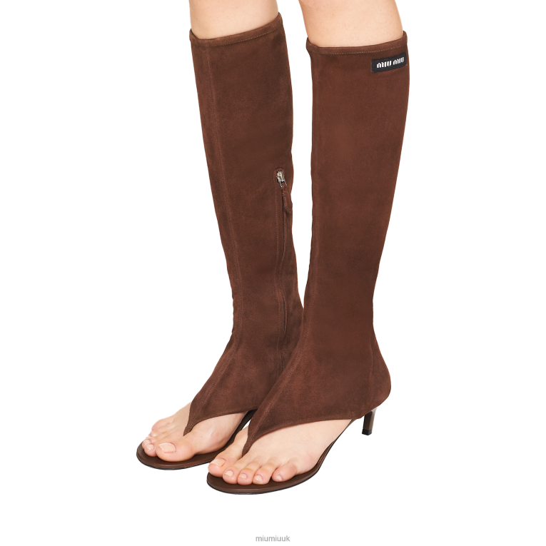 Shoes Suede Thong Boots Miu Miu XH28Z333 Cocoa Brown