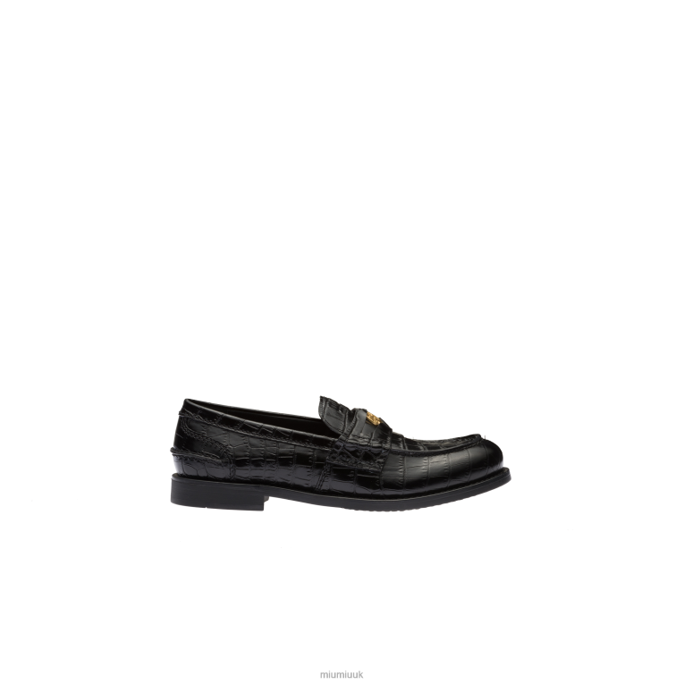 Shoes Croco-print Leather Penny Loafers Miu Miu XH28Z308 Black