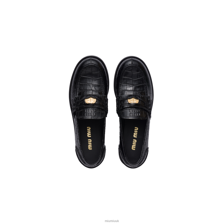 Shoes Croco-print Leather Penny Loafers Miu Miu XH28Z308 Black