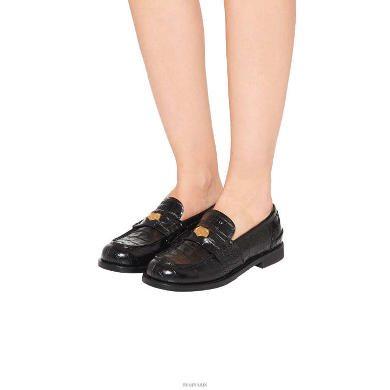 Shoes Croco-print Leather Penny Loafers Miu Miu XH28Z308 Black