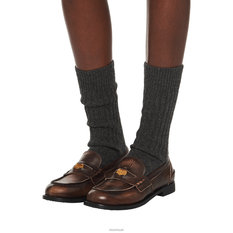 Shoes Leather Penny Loafers Miu Miu XH28Z310 Ebony