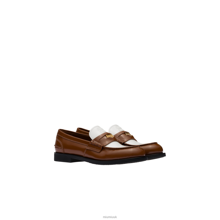 Shoes Leather Penny Loafers Miu Miu XH28Z321 Tobacco/White
