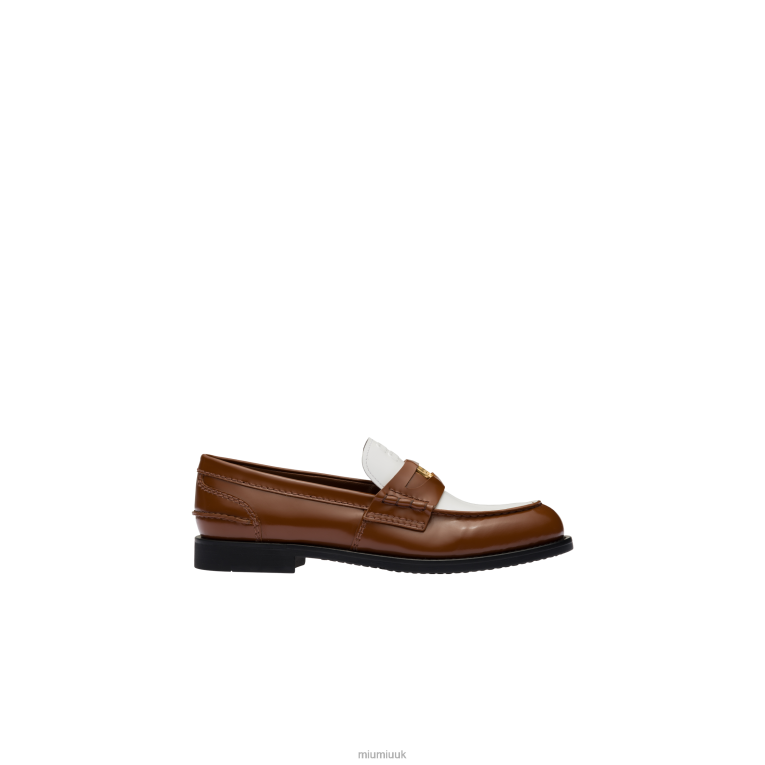 Shoes Leather Penny Loafers Miu Miu XH28Z321 Tobacco/White