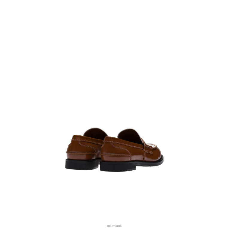 Shoes Leather Penny Loafers Miu Miu XH28Z321 Tobacco/White