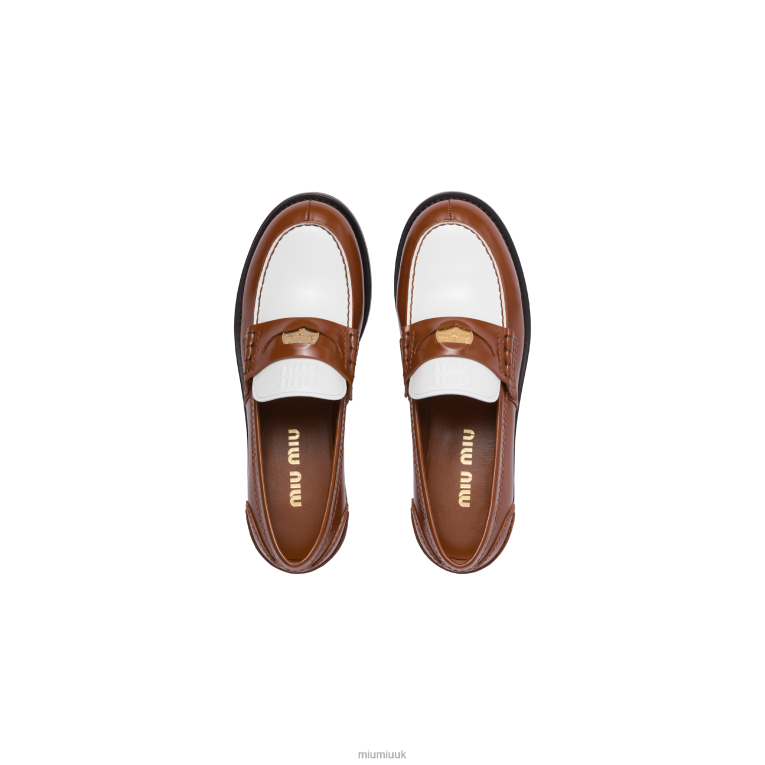 Shoes Leather Penny Loafers Miu Miu XH28Z321 Tobacco/White
