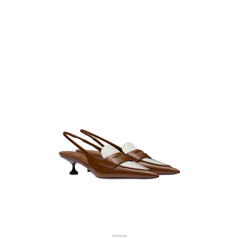 Shoes Leather Penny Loafers With Heel Miu Miu XH28Z318 Tobacco/White