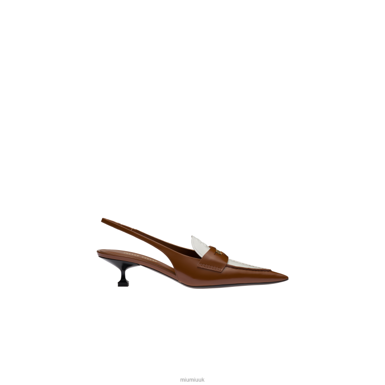 Shoes Leather Penny Loafers With Heel Miu Miu XH28Z318 Tobacco/White