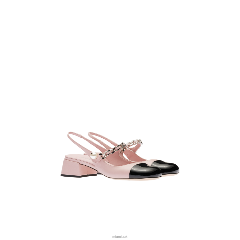 Shoes Leather Slingback Pumps Miu Miu XH28Z189 Alabaster White/Black