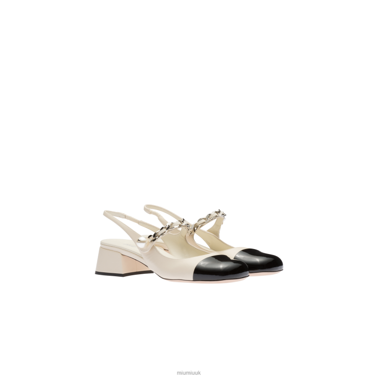 Shoes Leather Slingback Pumps Miu Miu XH28Z190 Ivory/Black