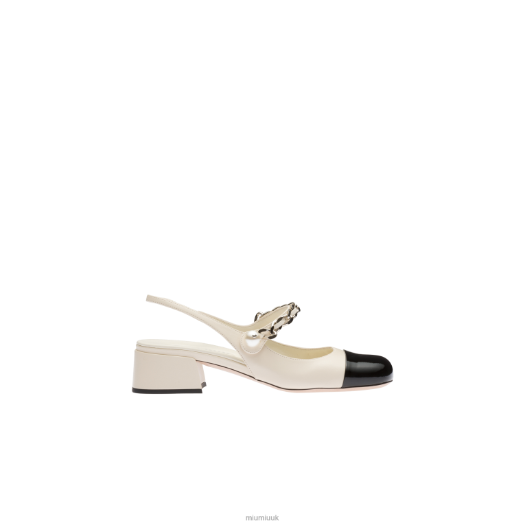 Shoes Leather Slingback Pumps Miu Miu XH28Z190 Ivory/Black