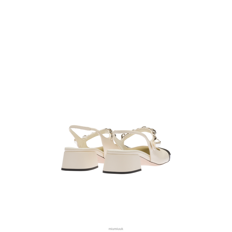 Shoes Leather Slingback Pumps Miu Miu XH28Z190 Ivory/Black