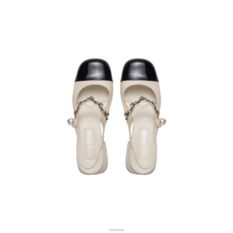 Shoes Leather Slingback Pumps Miu Miu XH28Z190 Ivory/Black
