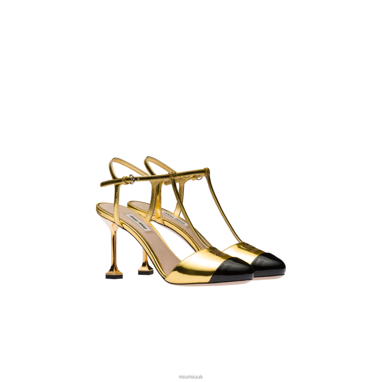 Shoes Metallic Technical Fabric And Patent Leather Pumps Miu Miu XH28Z198 Gold/Black