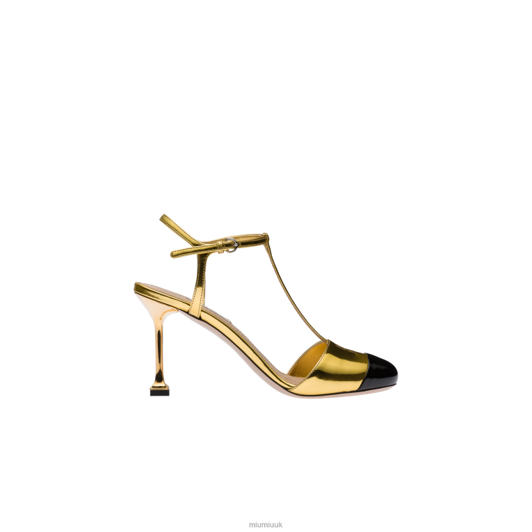 Shoes Metallic Technical Fabric And Patent Leather Pumps Miu Miu XH28Z198 Gold/Black