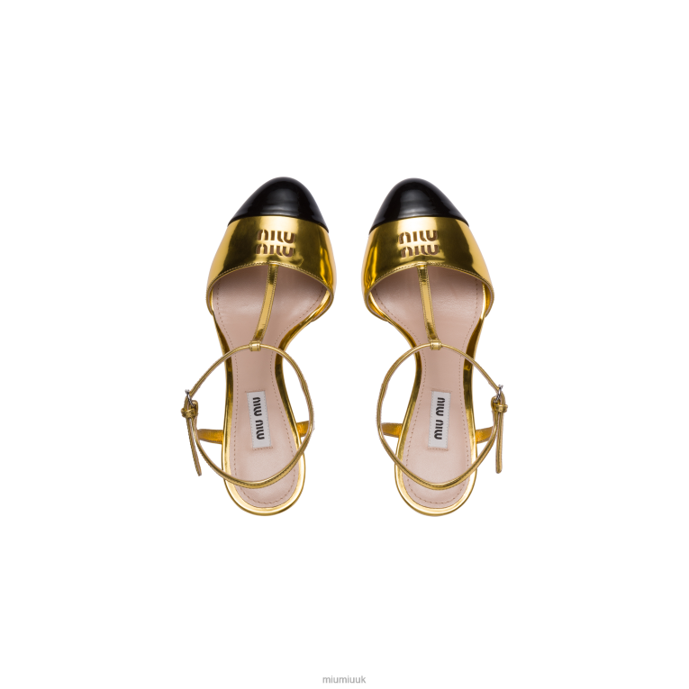 Shoes Metallic Technical Fabric And Patent Leather Pumps Miu Miu XH28Z198 Gold/Black
