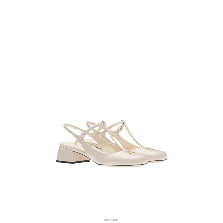 Shoes Patent Leather Slingback Pumps Miu Miu XH28Z178 Ivory