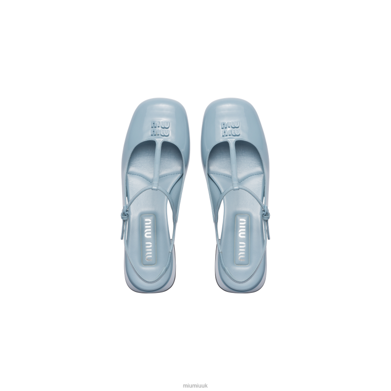 Shoes Patent Leather Slingback Pumps Miu Miu XH28Z179 Light Blue
